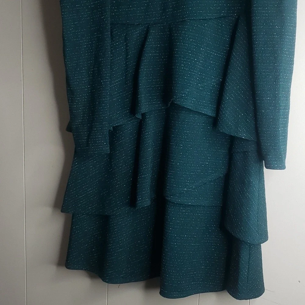 Honey & Rosie Girls  Hunter Green Long Sleeve Ruffles Squin Dress 16
